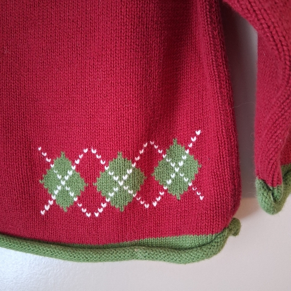 L.L. Bean Kid's Red and Green Cotton Sweater with Scottie Dog Design Sz 12-18 M - Picture 11 of 12